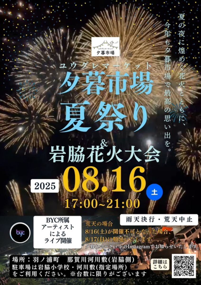 【徳島イベント情報2025】8/16|夕暮市場 岩脇花火大会in那賀川橋下河川敷