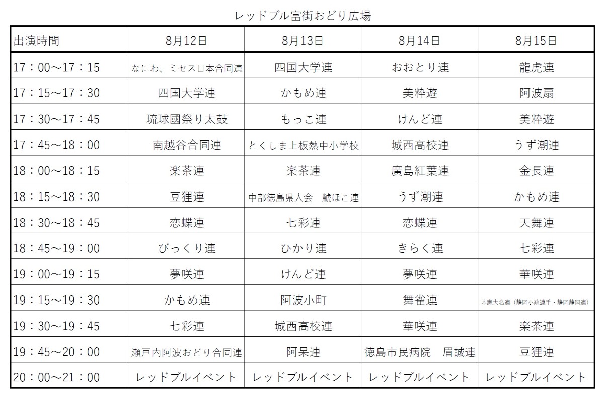 【演舞場情報｜阿波おどり2026】レッドブル富街おどり広場にあそびに来てね！