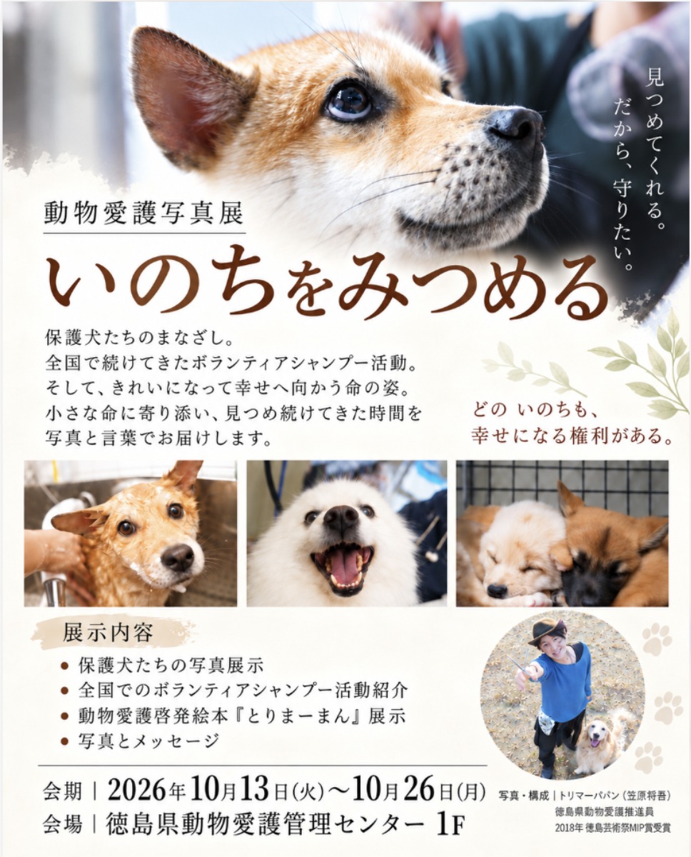 【徳島イベント情報2026】10/13～10/26｜動物愛護写真展『いのちをみつめる』