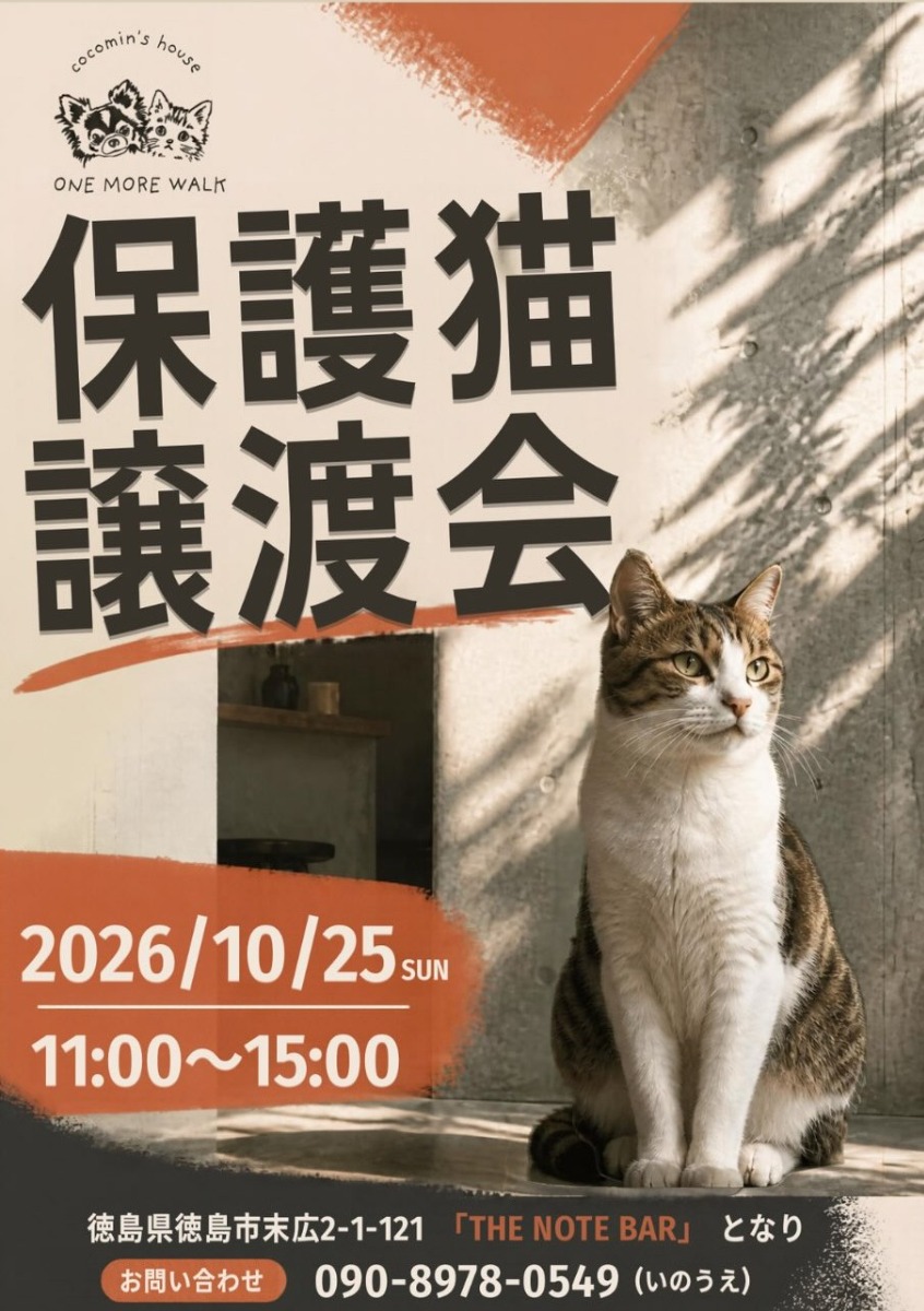 【徳島イベント情報2026】10/25｜第2回 cocomin's house 譲渡会