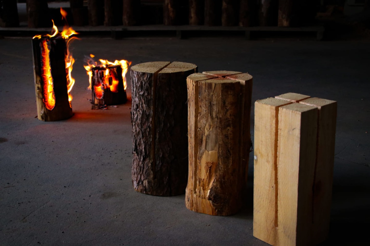 【街ネタ／尾田木材】（板野町）丸太の端材で簡単焚火！ スウェーデントーチでアウトドア気分をお手軽に
