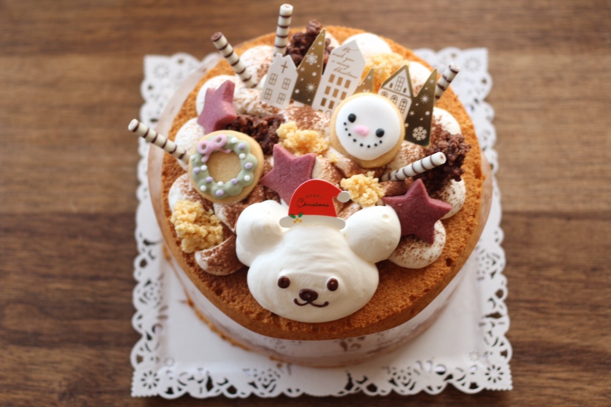 【奈良クリスマスケーキ2023｜シフォンのお店PUKKU｜奈良市】ふんわりしっとり♪めっちゃかわいいくまのシフォンのクリスマスケーキ
