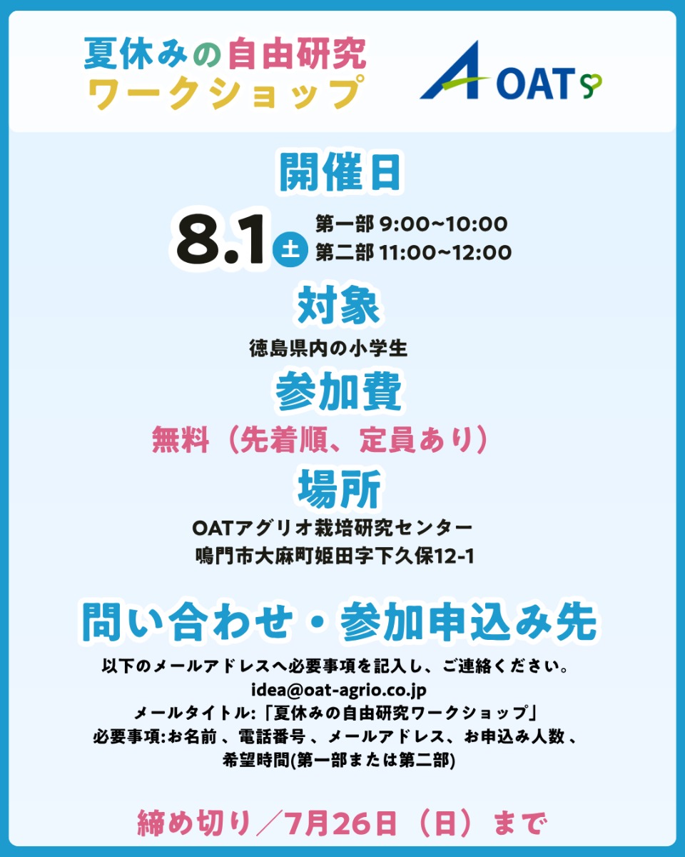 【徳島イベント情報2026】8/1｜夏休みの自由研究ワークショップ［7/26申込締切］