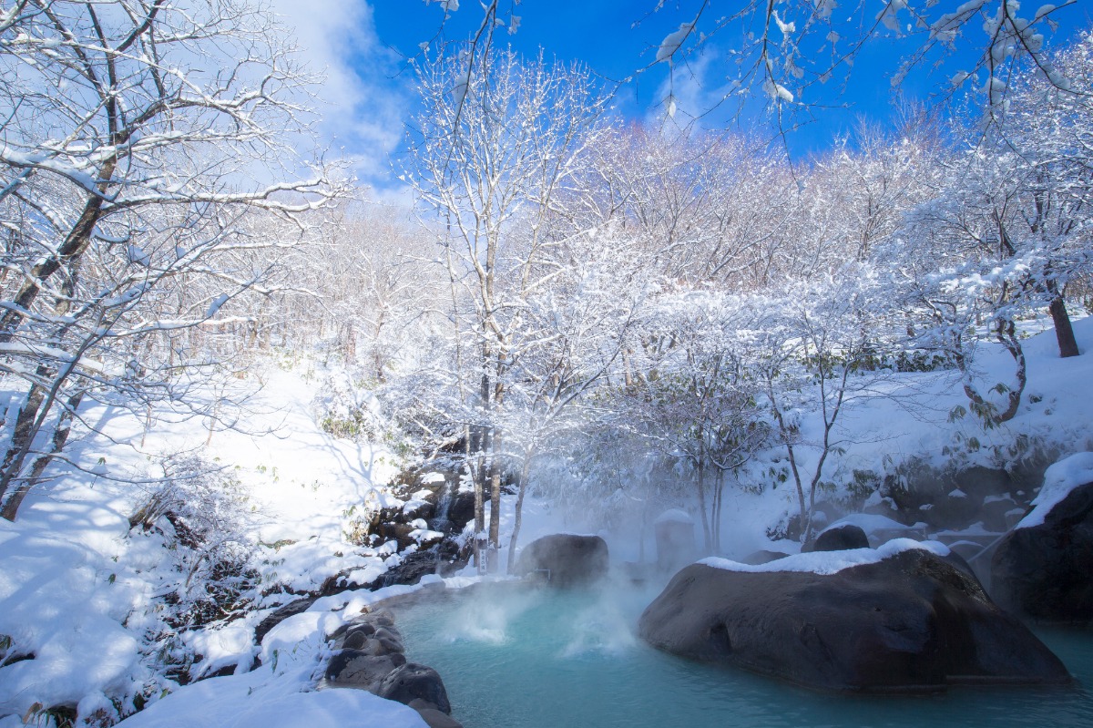 青森・奥入瀬渓流の秘境温泉を独り占め！冬の絶景雪見露天