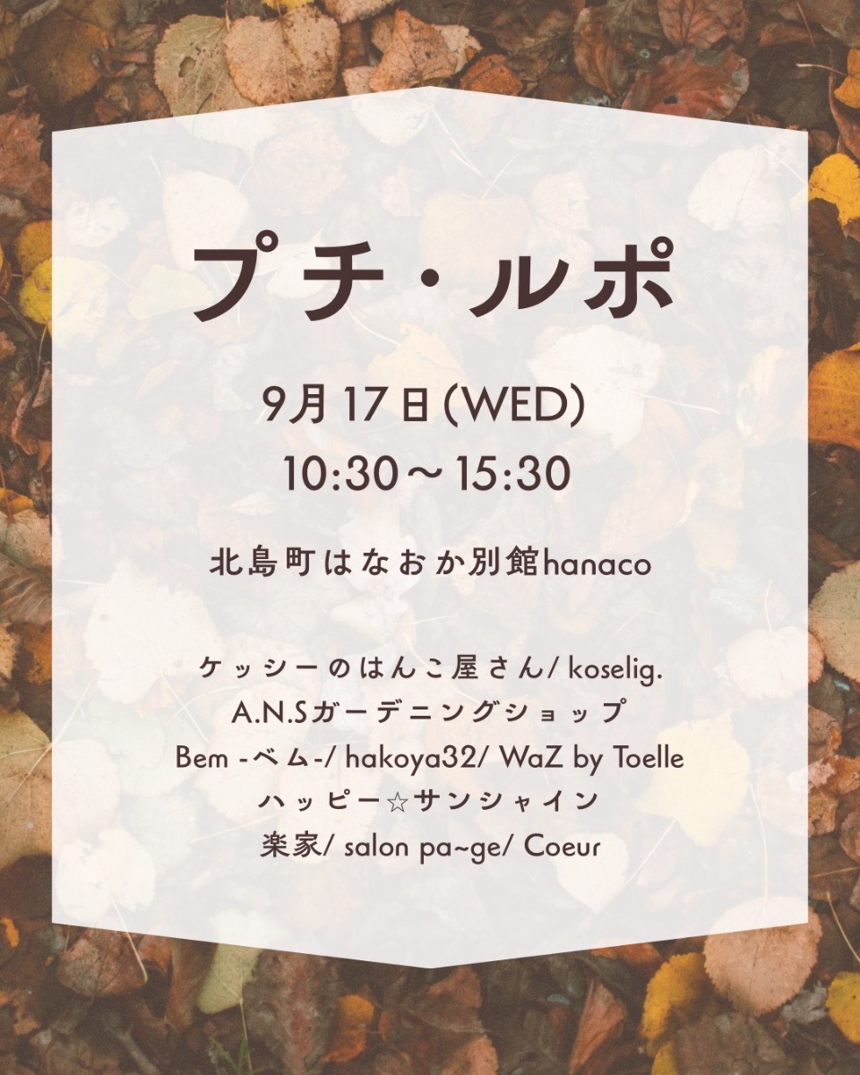 【徳島イベント情報2025】9/17｜プチ＊ルポ〜小さな休息〜